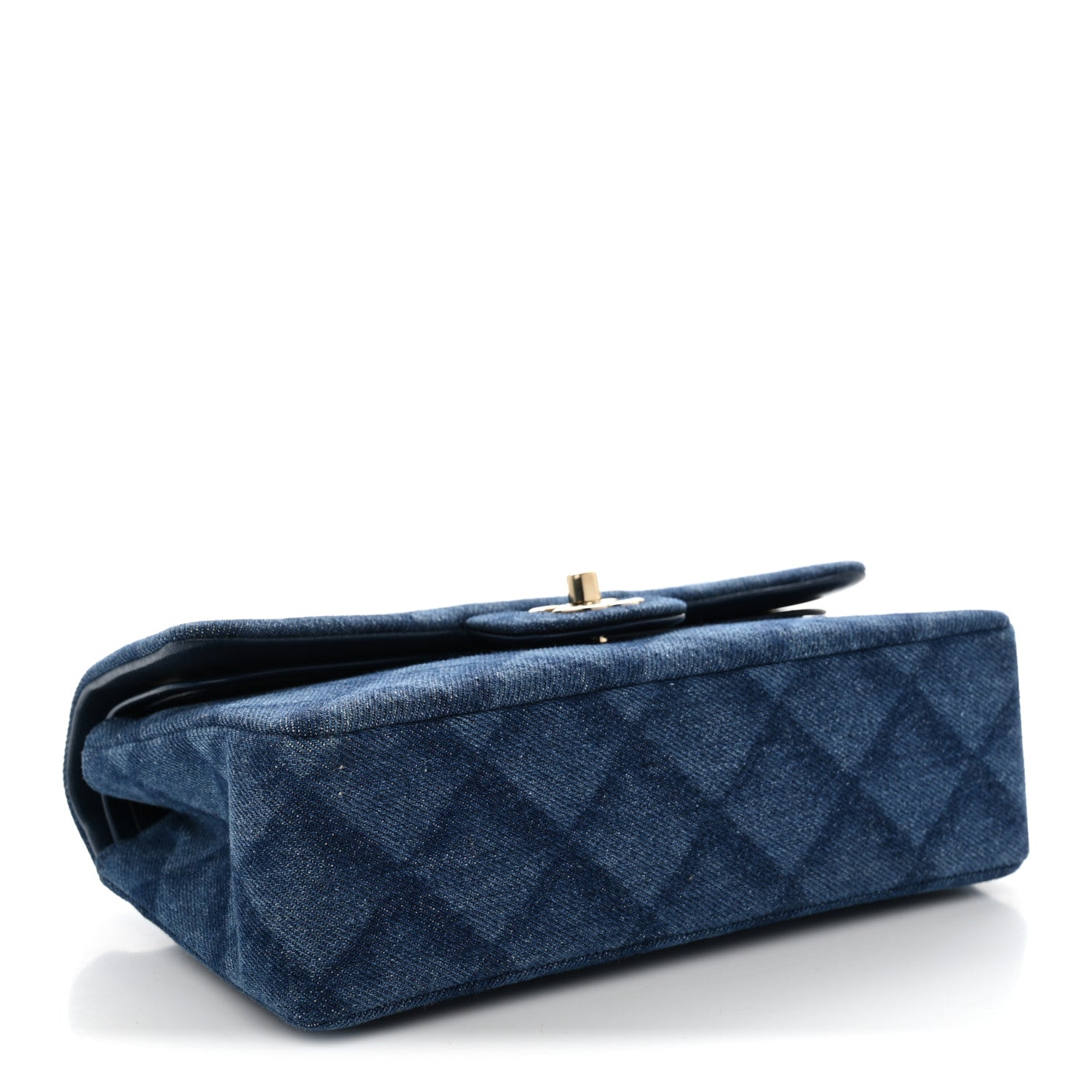 Printed Denim Quilted Small Double Flap Blue