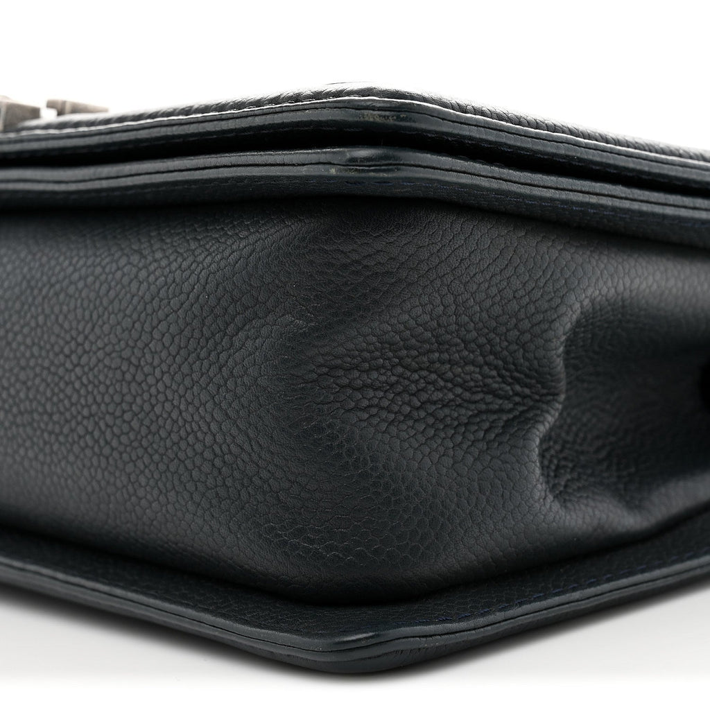 Caviar Stitched Medium Boy Flap Blue