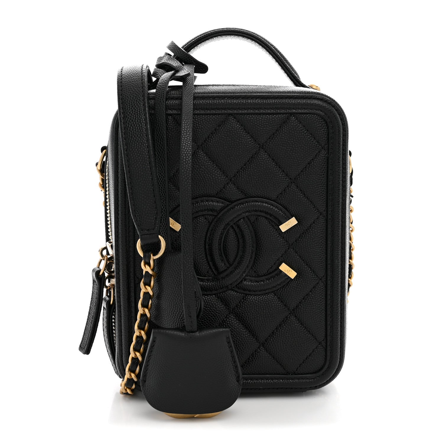 Caviar Quilted CC North South Filigree Vanity Case Black