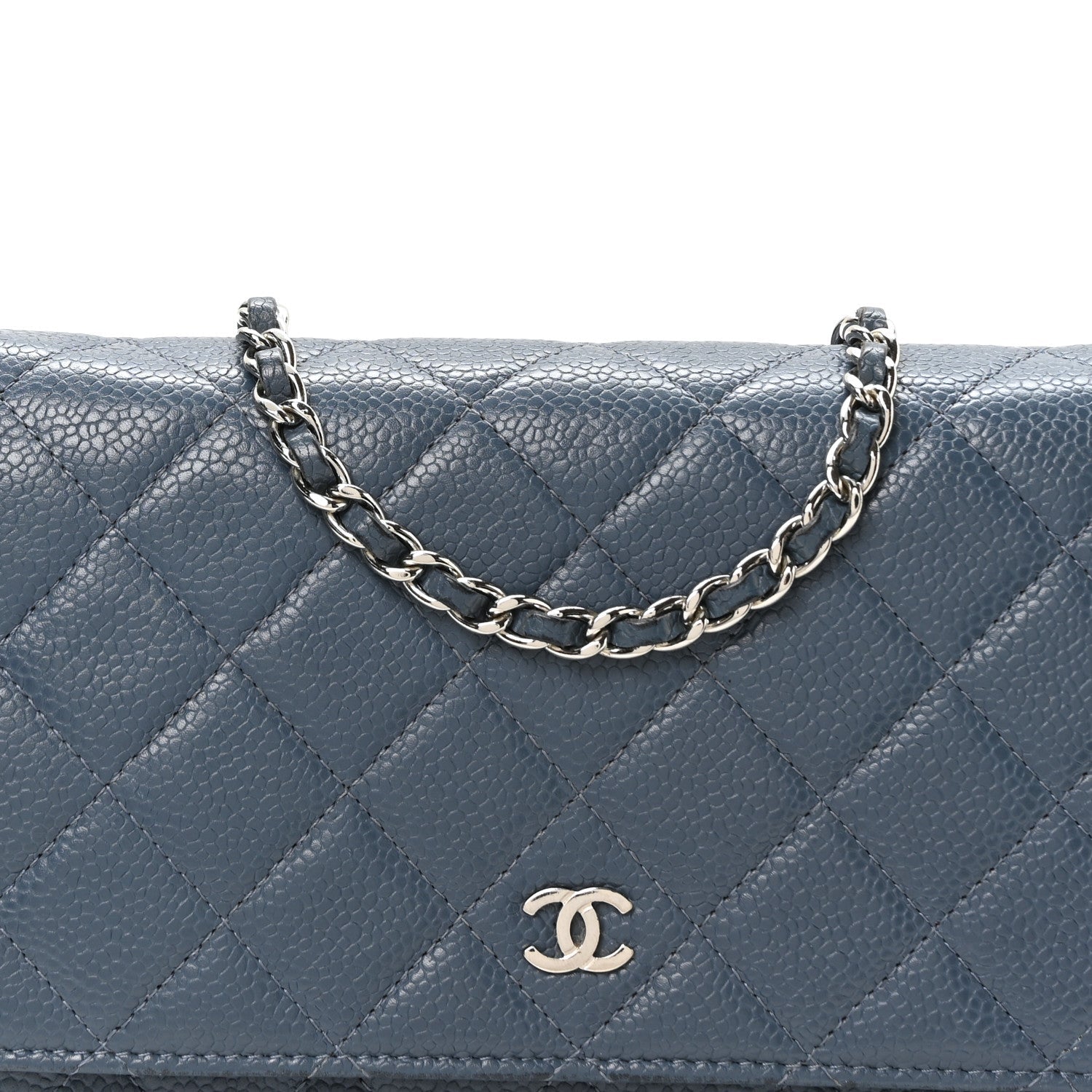 Caviar Quilted Wallet on Chain WOC Blue
