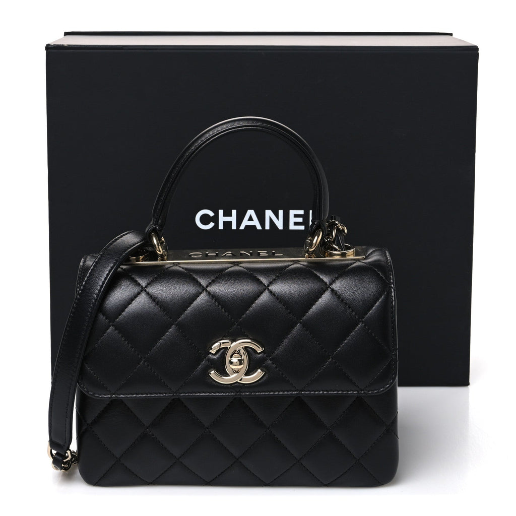 Lambskin Quilted Mini Trendy CC Dual Handle Flap Bag Black