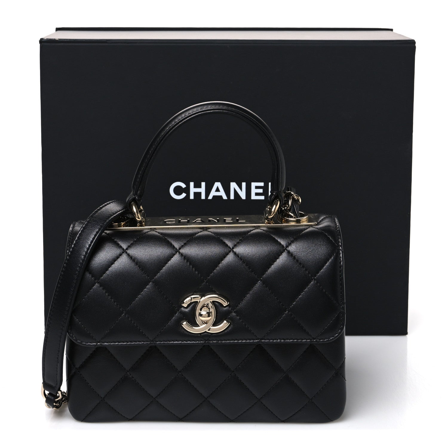 Lambskin Quilted Mini Trendy CC Dual Handle Flap Bag Black