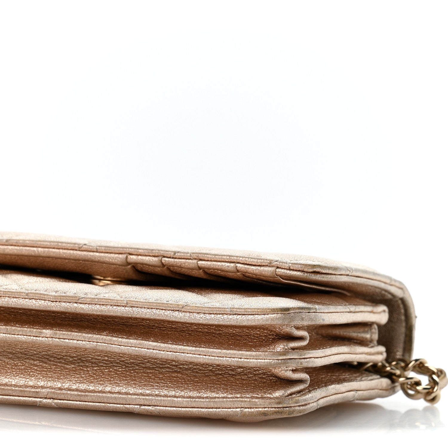 Metallic Lambskin Quilted Mini Wallet On Chain WOC Gold