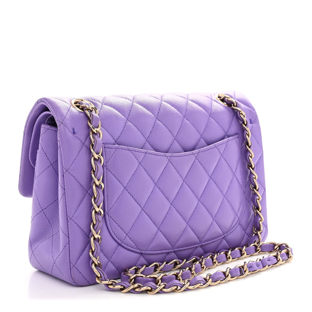 Caviar Quilted Small Double Flap Purple