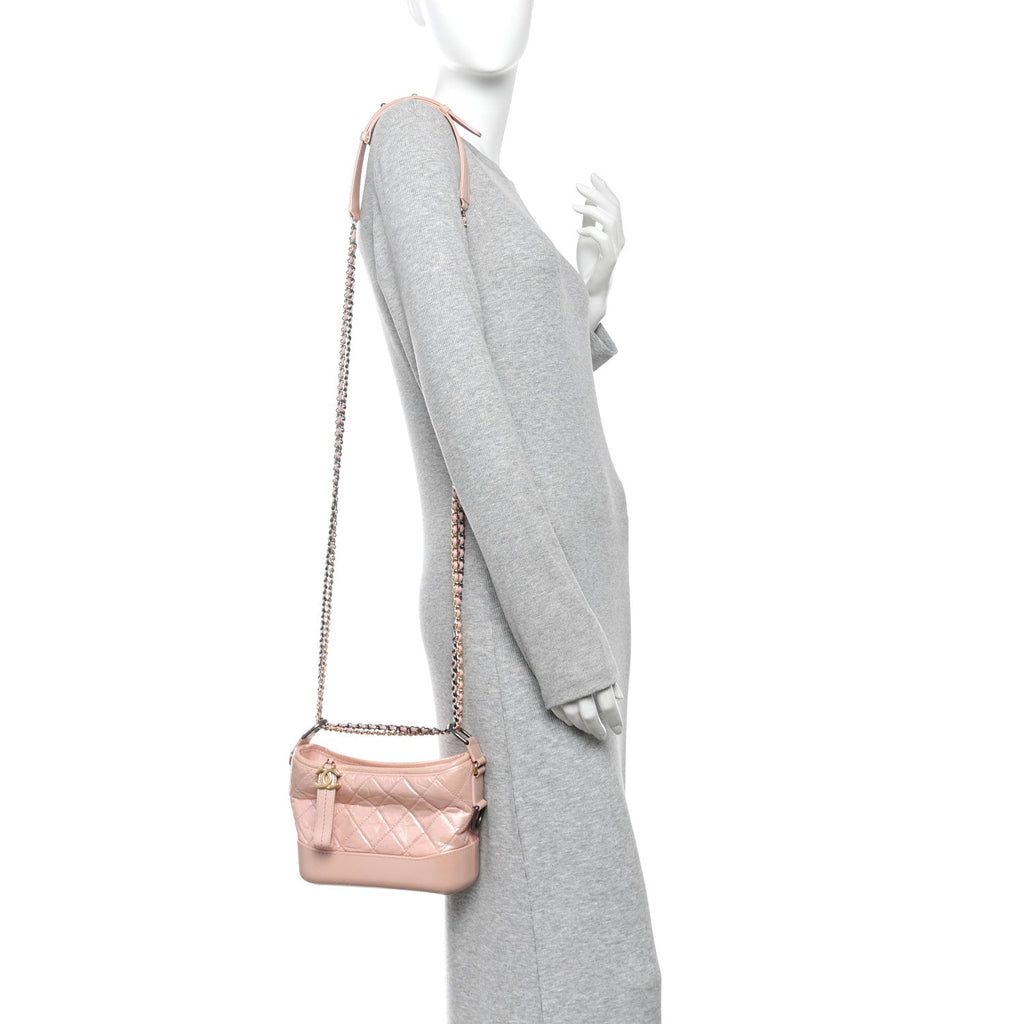 Iridescent Aged Calfskin Quilted Small Gabrielle Hobo Rose Rose