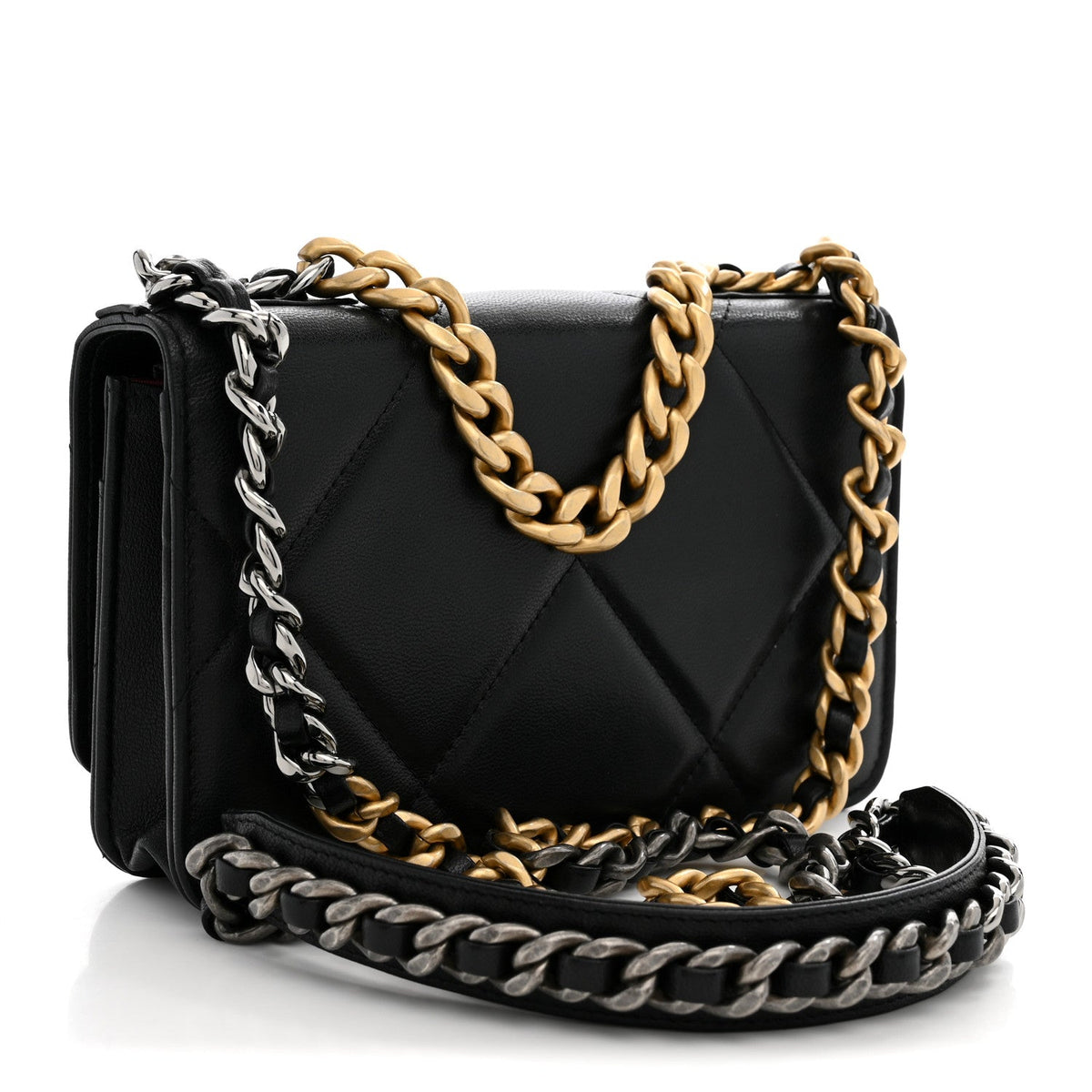 Lambskin Quilted Chanel 19 Wallet On Chain WOC Black