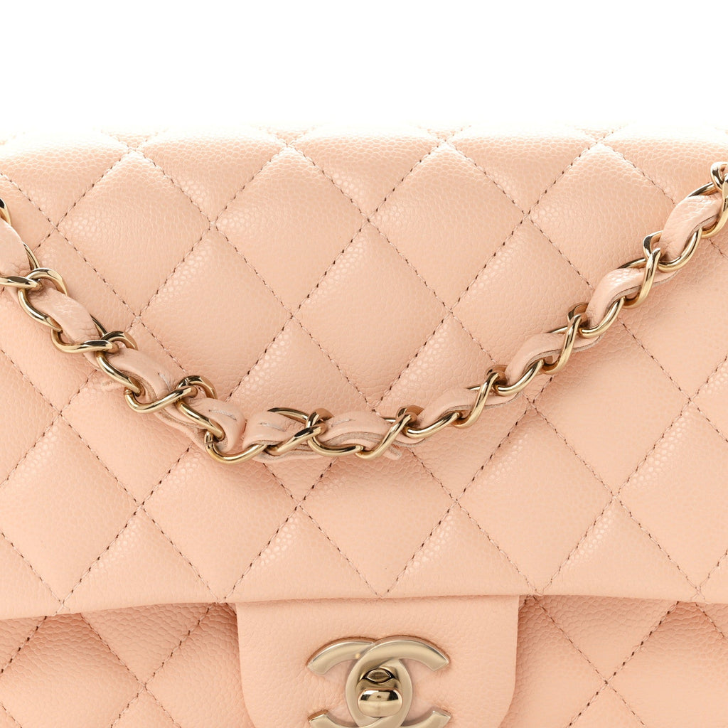 Caviar Quilted Medium Double Flap Light Pink