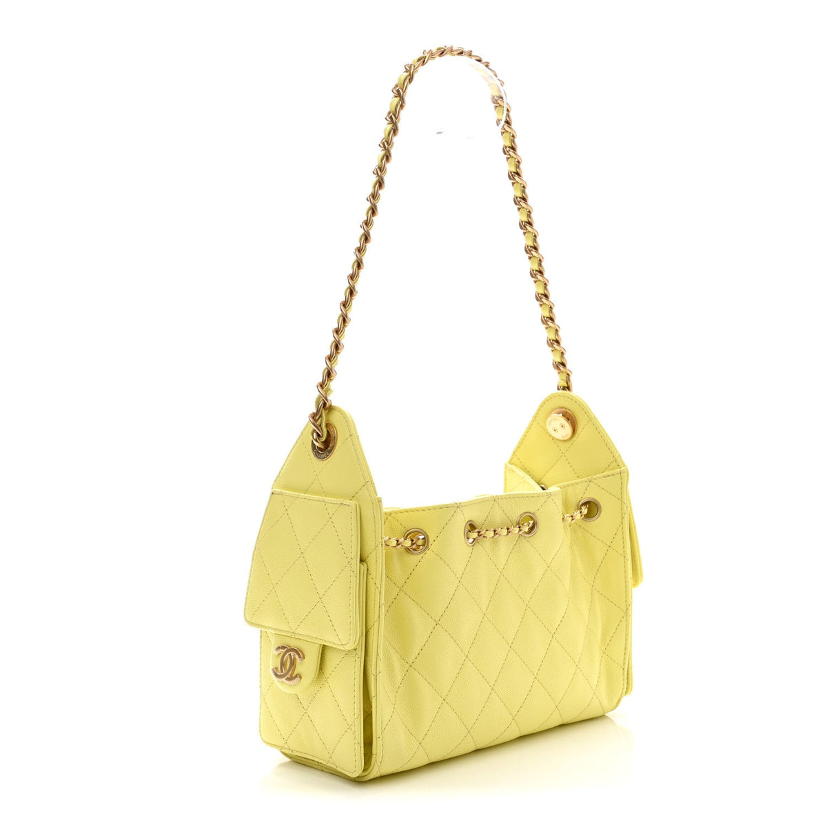 Caviar Quilted Mini Chanel 25 Handbag Light Yellow