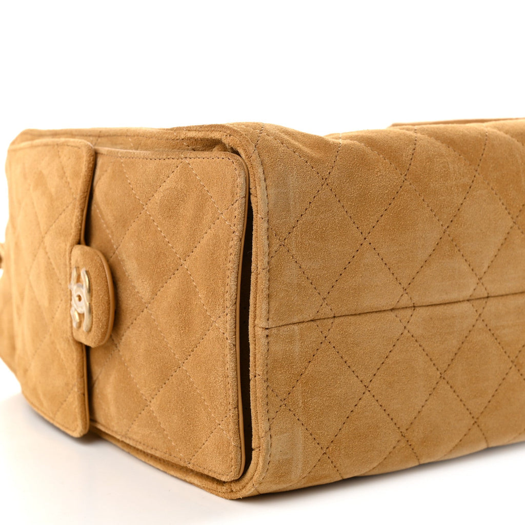 Suede Quilted Small Chanel 25 Handbag Beige