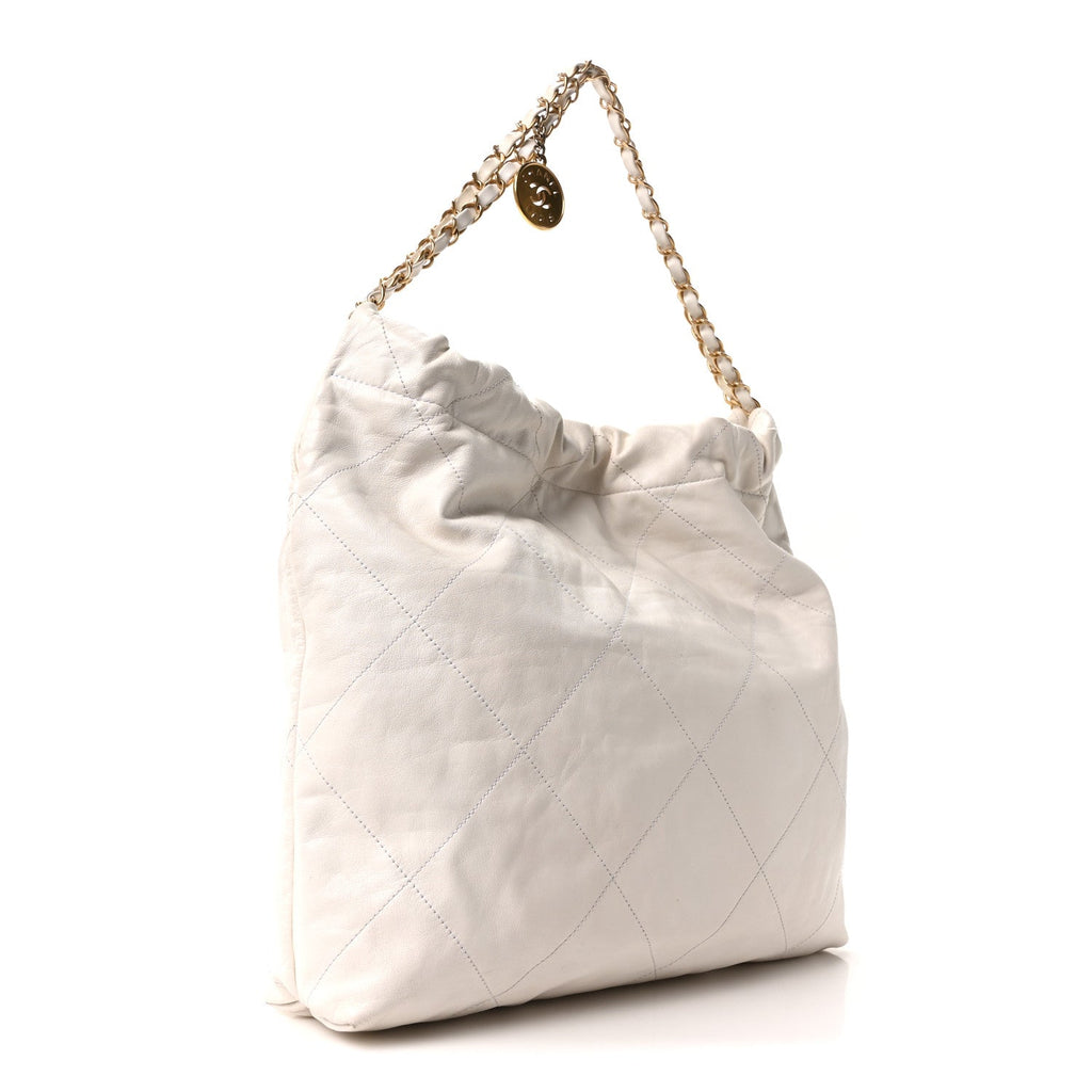 Shiny Calfskin Quilted Chanel 22 White