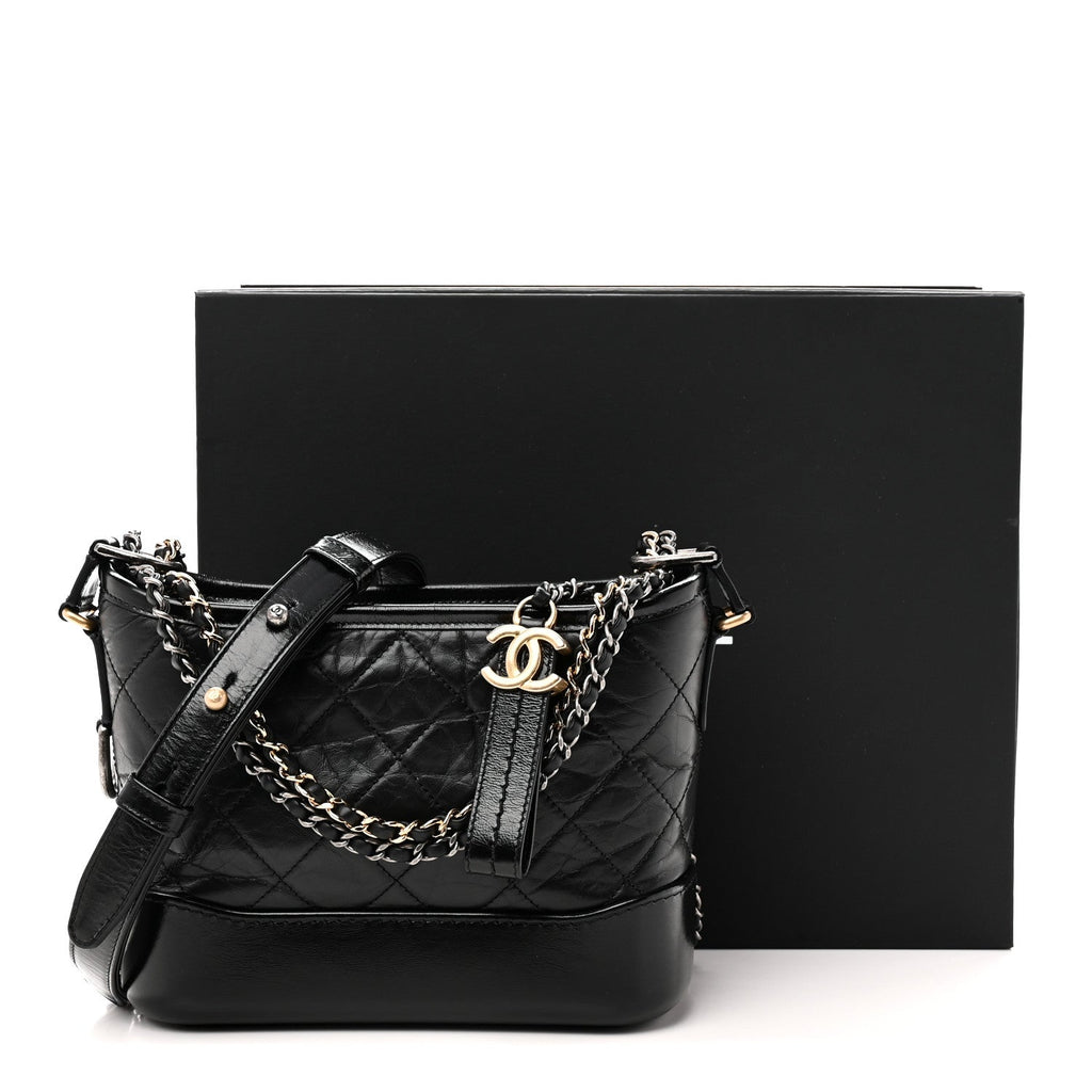 Aged Calfskin Quilted Small Gabrielle Hobo Black
