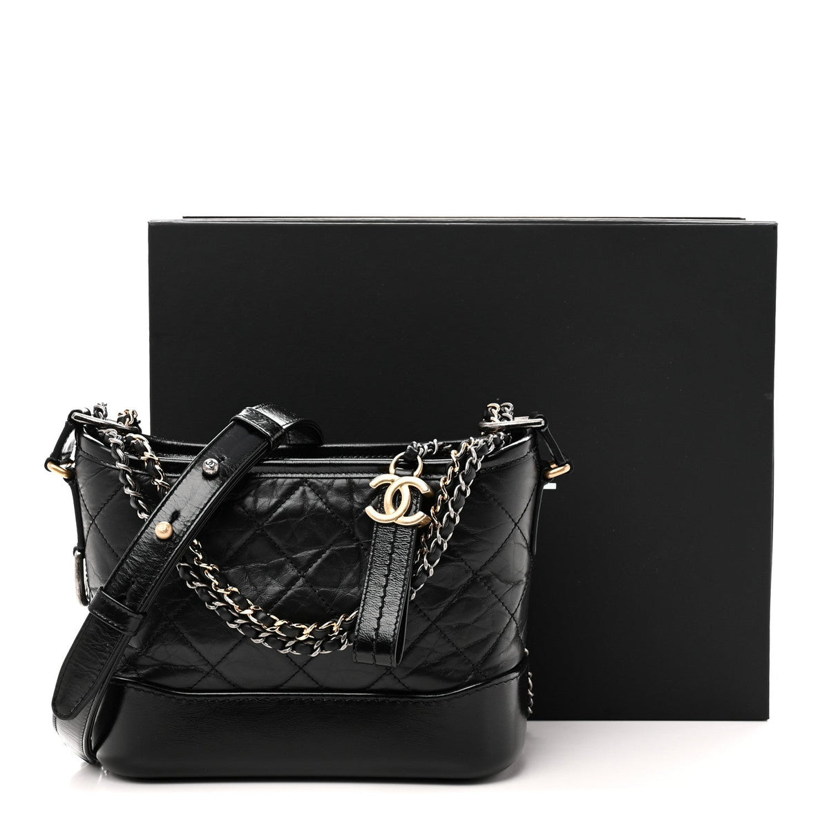 Aged Calfskin Quilted Small Gabrielle Hobo Black