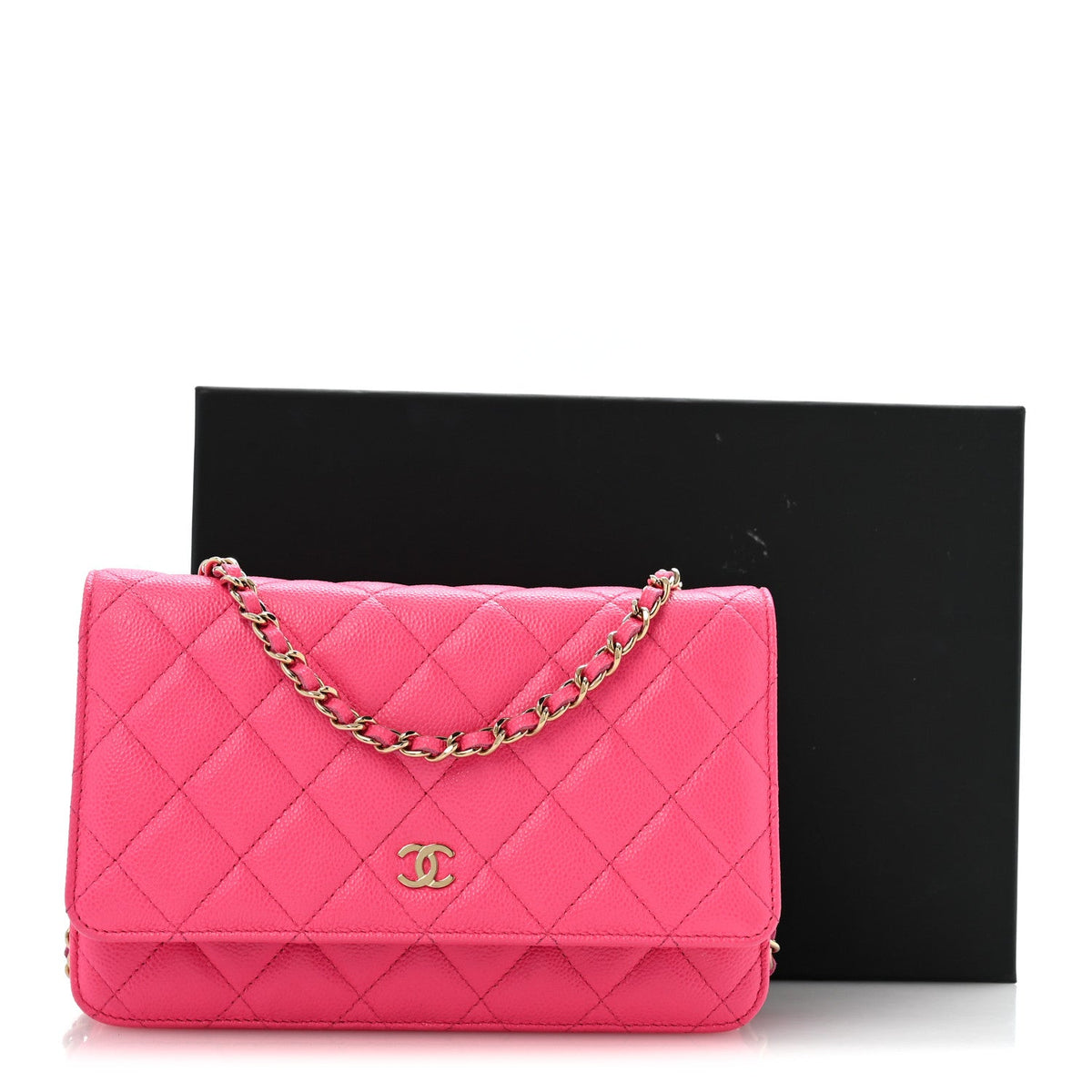 Caviar Quilted Wallet on Chain WOC Fuchsia