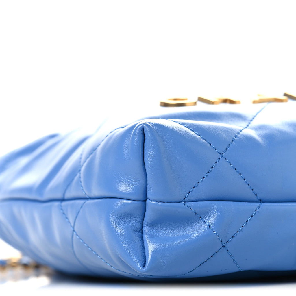 Shiny Calfskin Quilted Mini Chanel 22 Blue