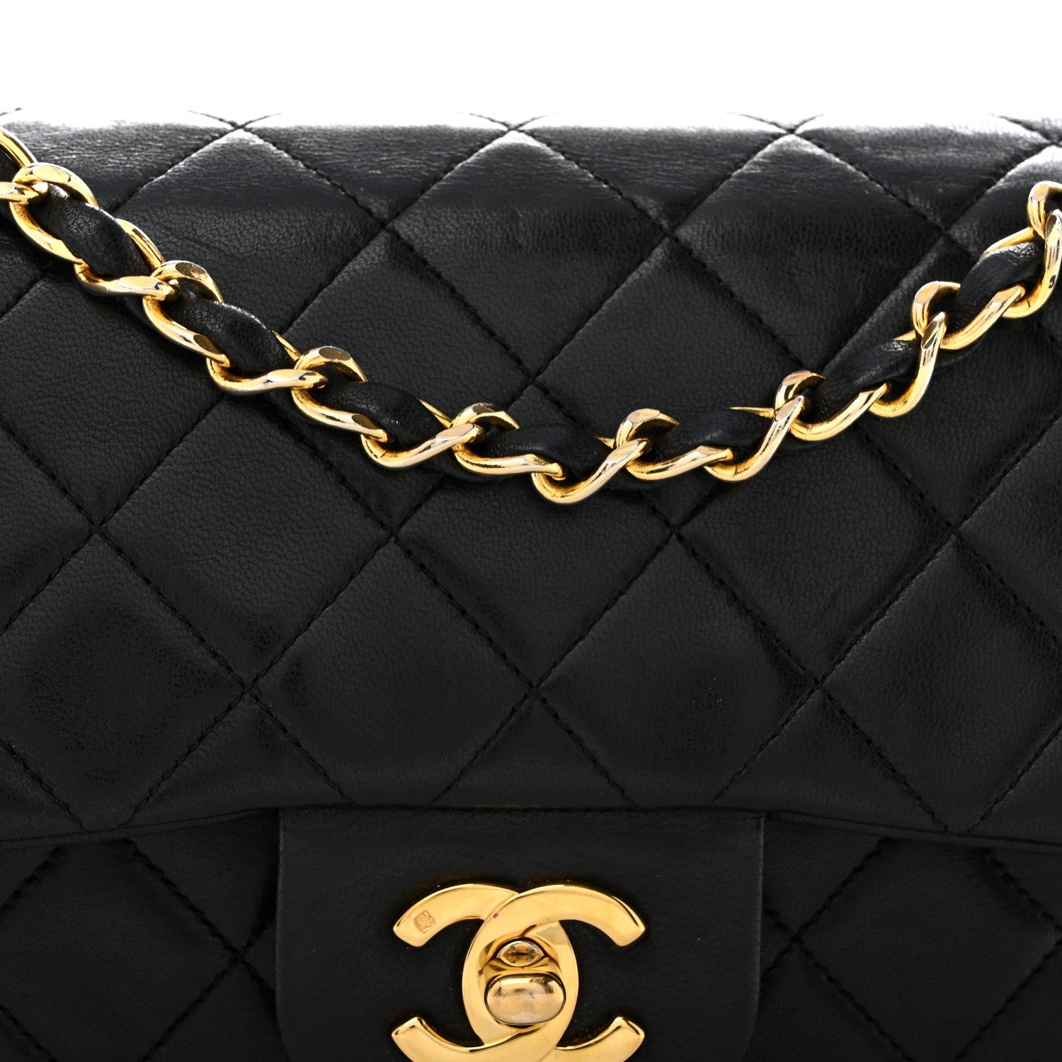 Lambskin Quilted Small Double Flap Black