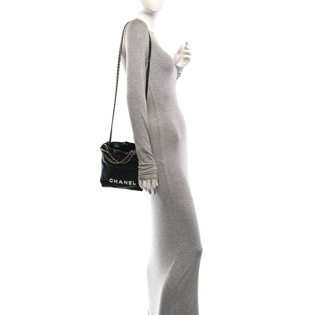 Shiny Calfskin Quilted Mini Chanel 22 Black White