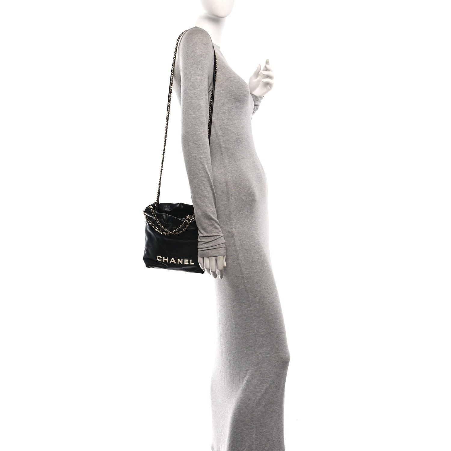 Shiny Calfskin Quilted Mini Chanel 22 Black White