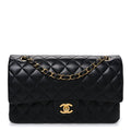 Lambskin Quilted Medium Double Flap Black