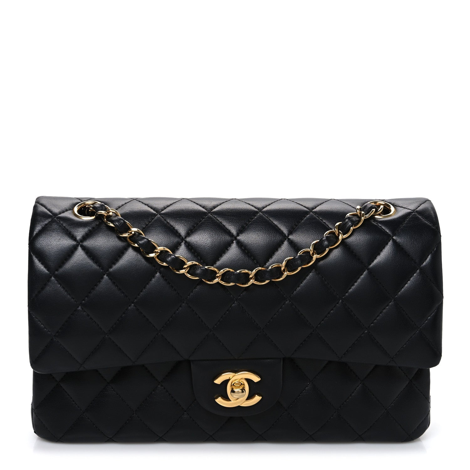 Lambskin Quilted Medium Double Flap Black