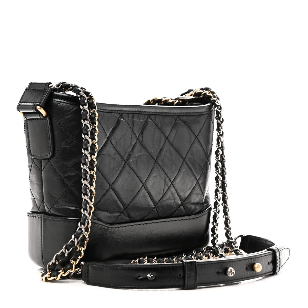 Aged Calfskin Quilted Small Gabrielle Hobo Black