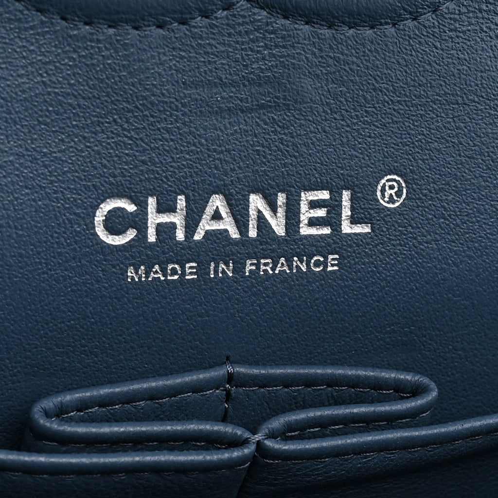 Caviar Quilted Medium Double Flap Blue
