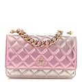 Gradient Metallic Lambskin Quilted Like A Wallet Wallet On Chain WOC Gold Pink