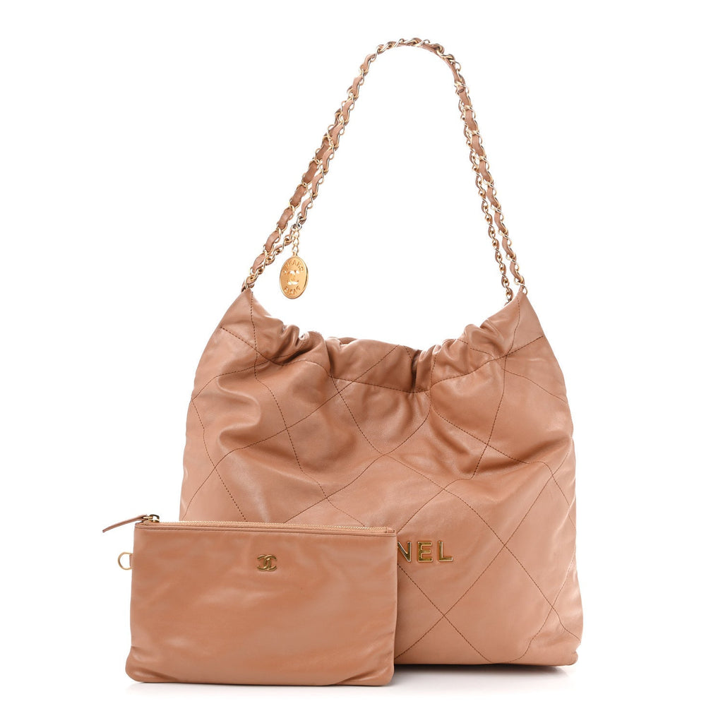 Shiny Calfskin Quilted Chanel 22 Beige