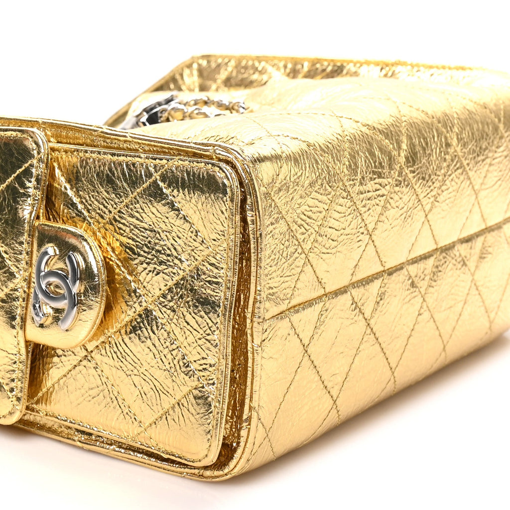 Metallic Aged Calfskin Quilted Mini Chanel 25 Handbag Gold
