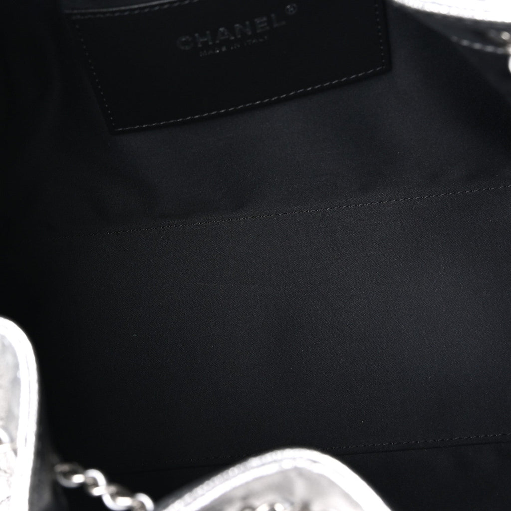 Metallic Caviar Quilted Small Chanel 25 Handbag Silver