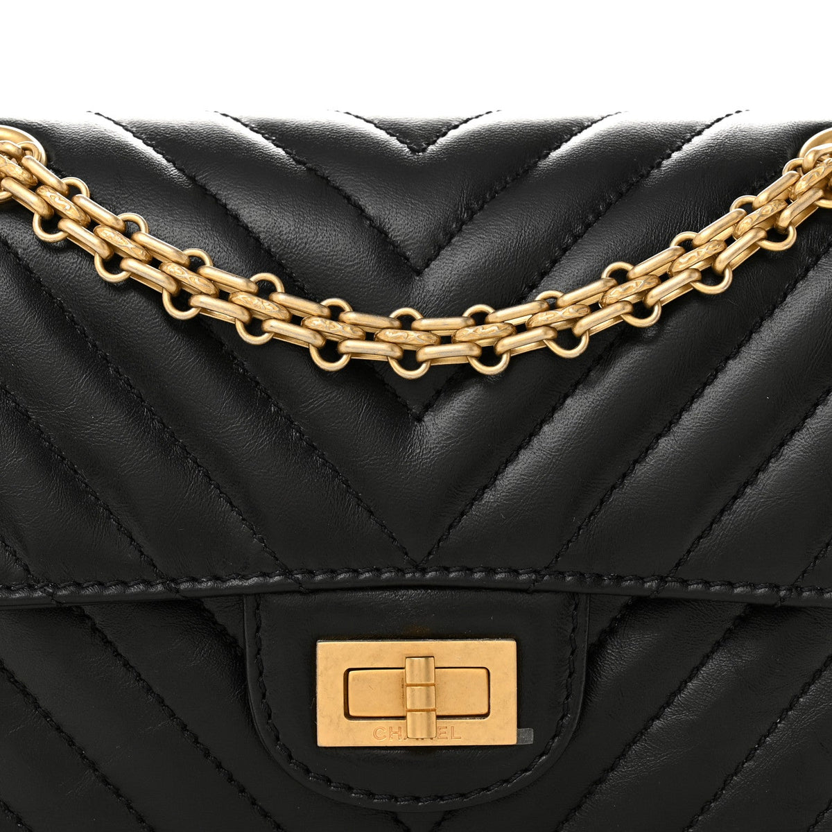 Aged Calfskin Chevron Quilted 2.55 Reissue Mini Flap Black