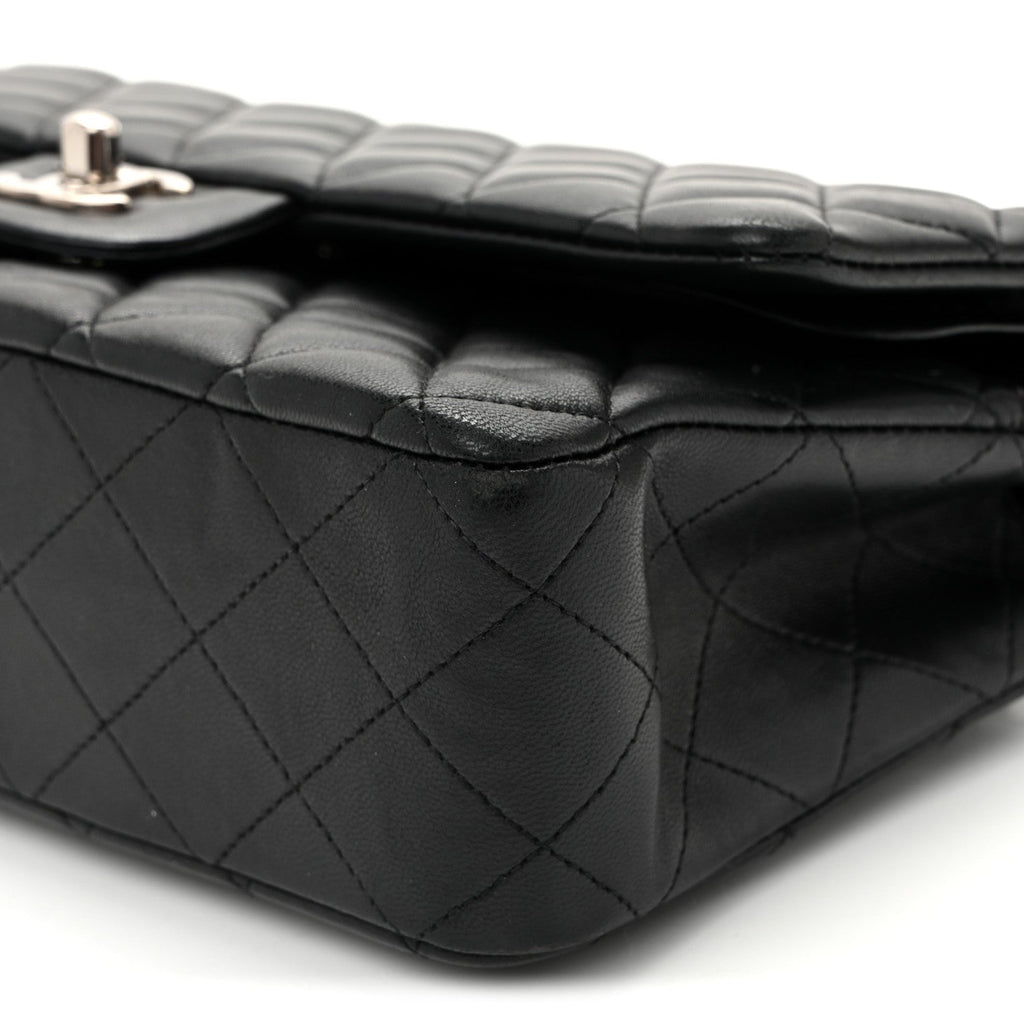 Lambskin Quilted Medium Double Flap  Black