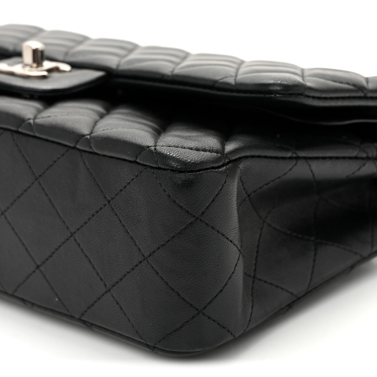 Lambskin Quilted Medium Double Flap  Black