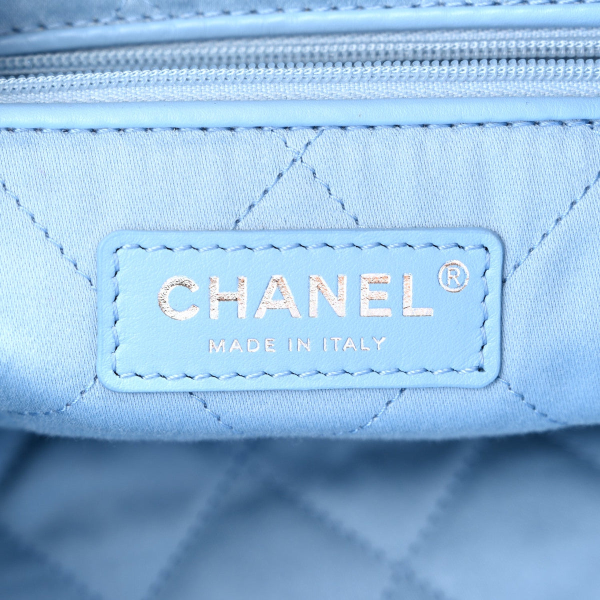 Denim Quilted Small Chanel 22 Light Blue
