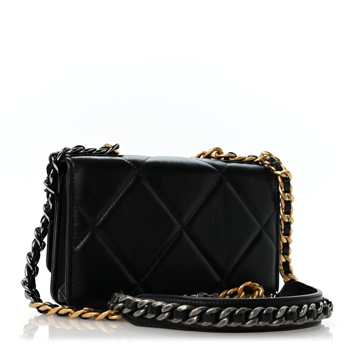 Lambskin Quilted Chanel 19 Wallet On Chain WOC Black