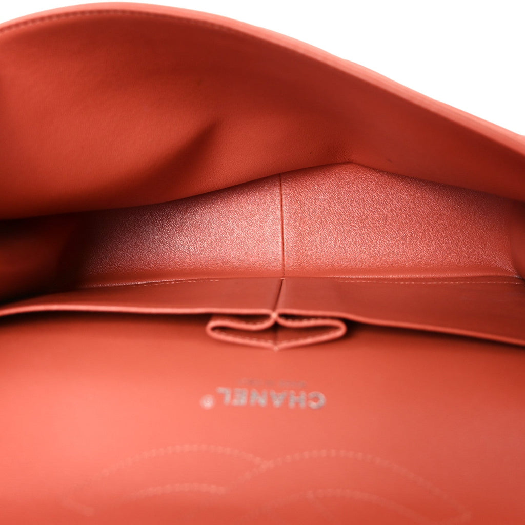 Lambskin Quilted Jumbo Double Flap Orange