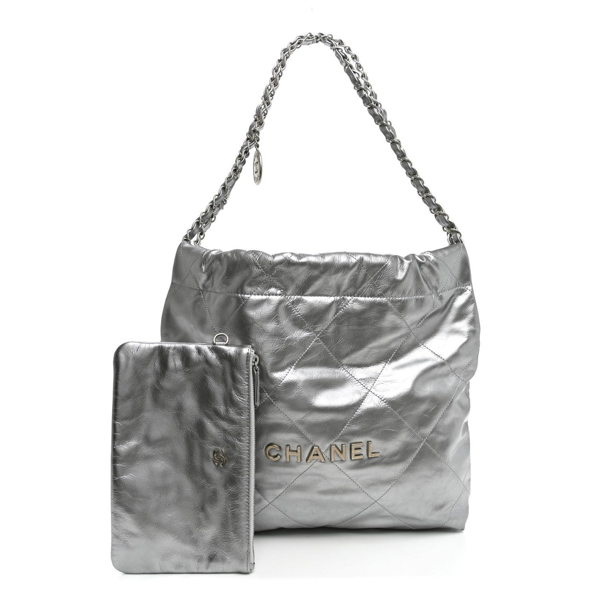 Metallic Calfskin Quilted Small Chanel 22 Silver