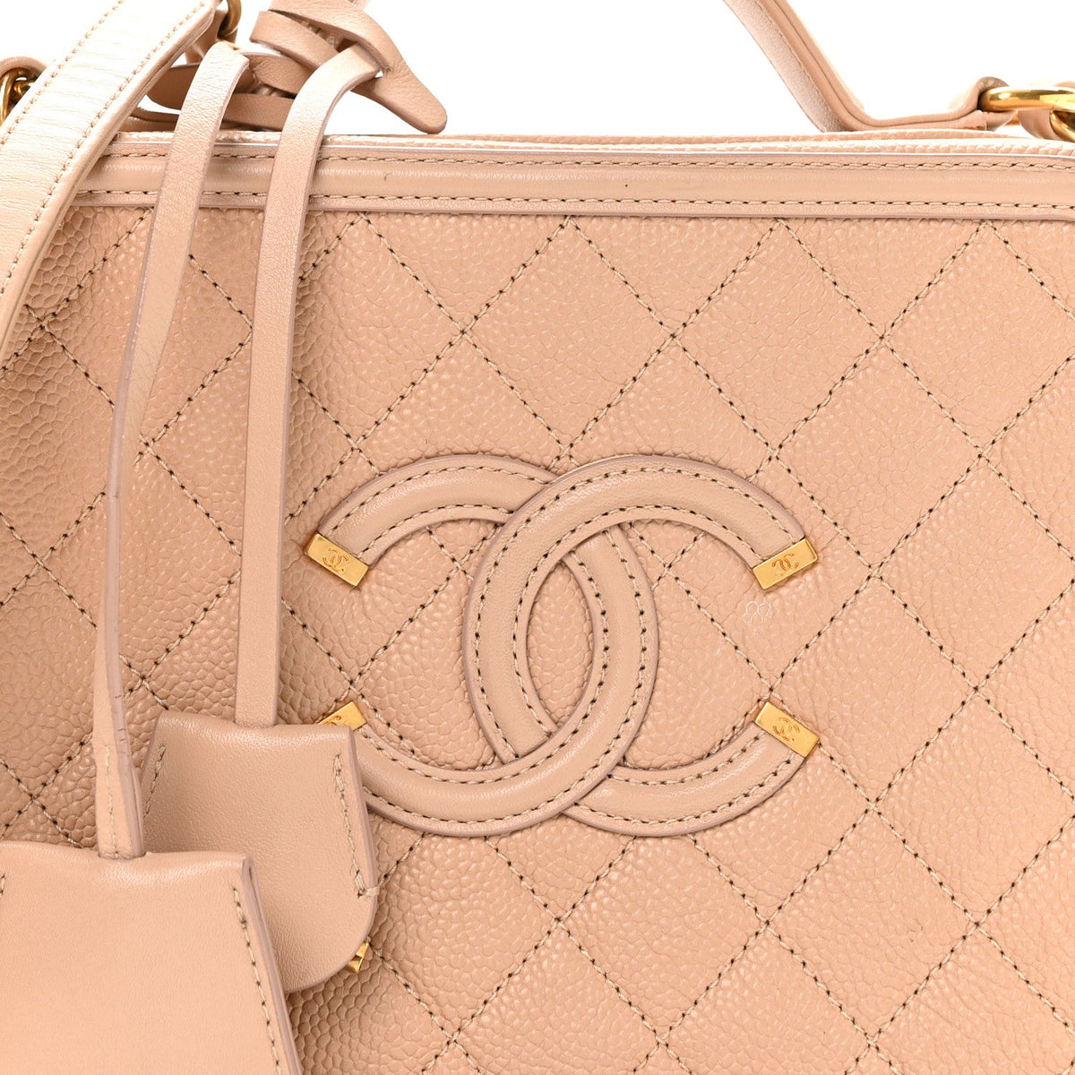Caviar Quilted Medium CC Filigree Vanity Case Beige