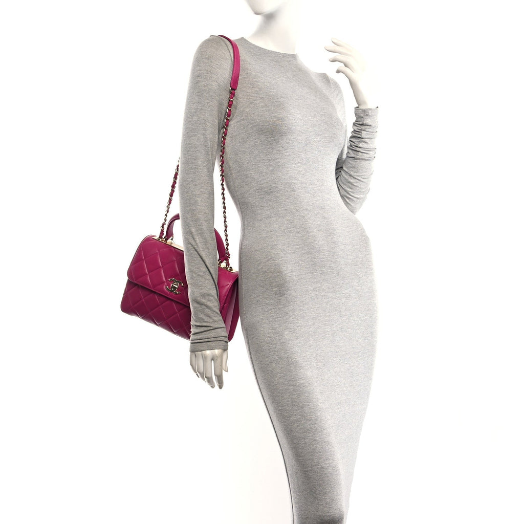 Lambskin Quilted Small Trendy CC Flap Dual Handle Bag Dark Pink