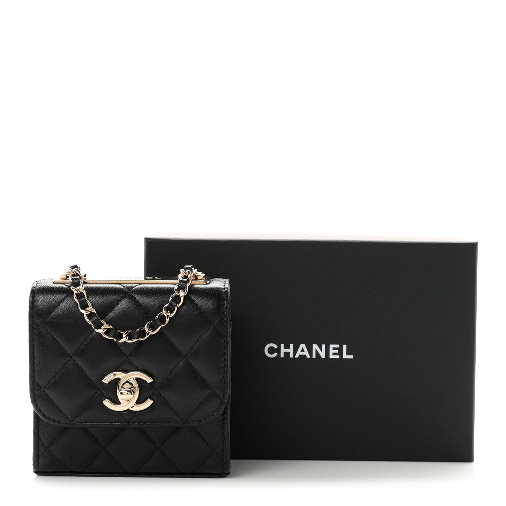 Lambskin Quilted Mini Trendy CC Chain Wallet Black