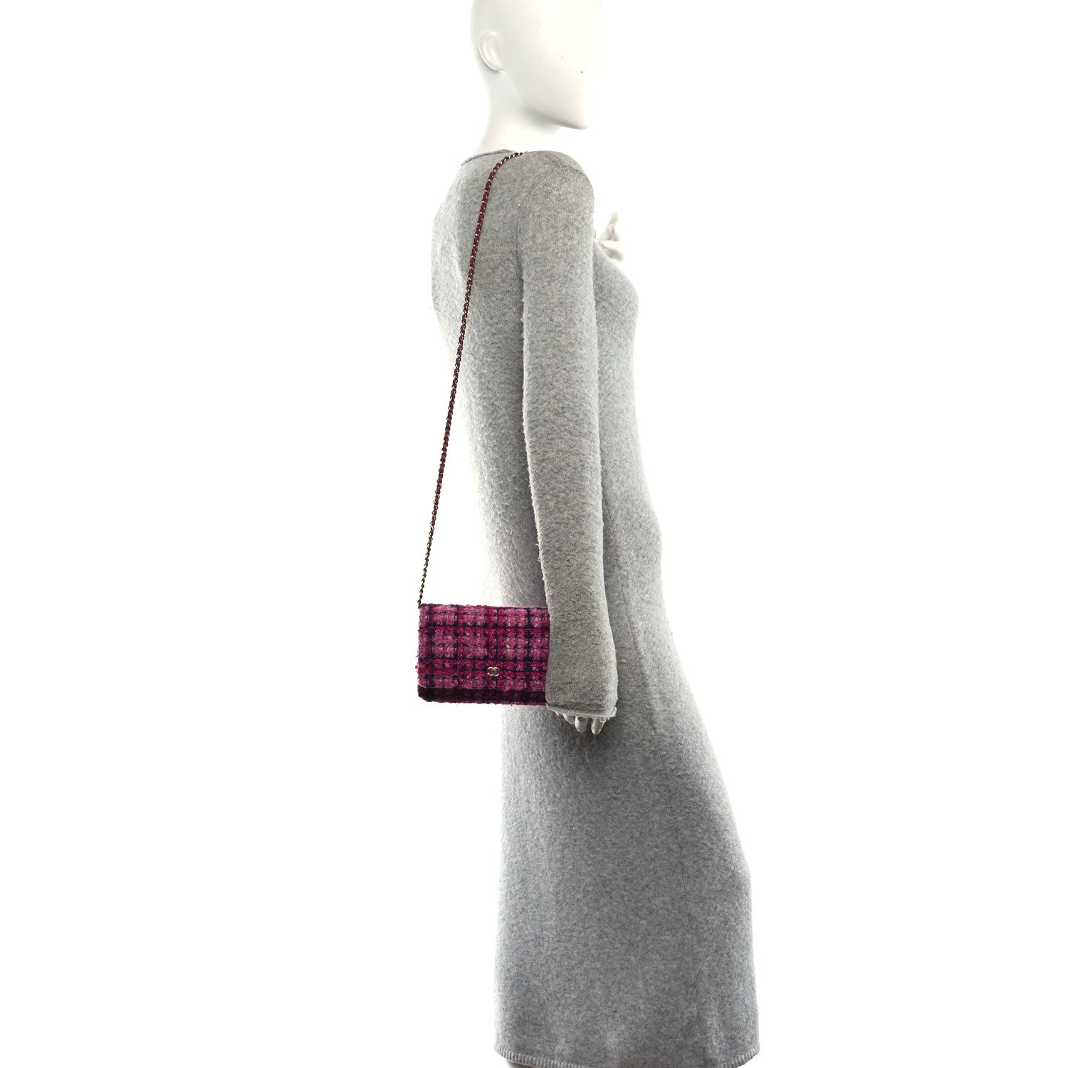 Tweed Quilted Wallet On Chain WOC Fuchsia Purple