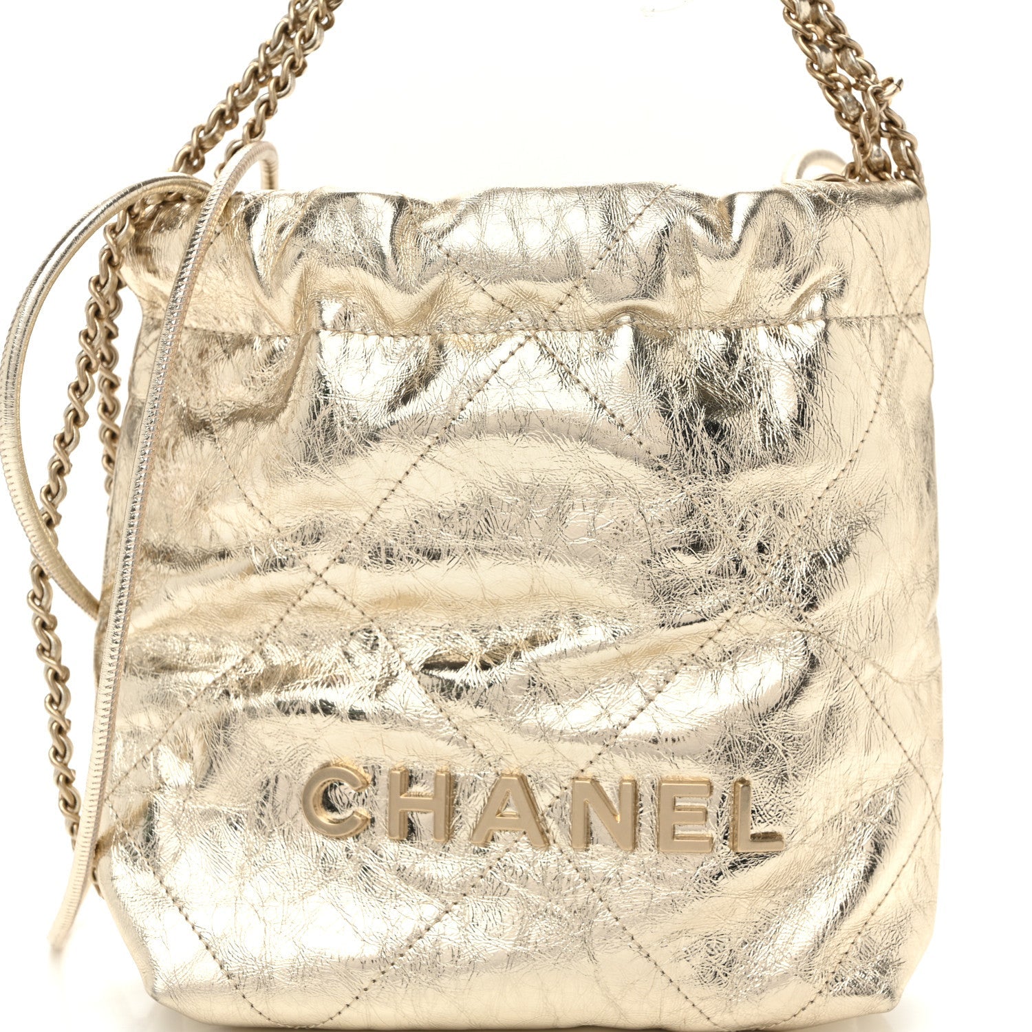 Metallic Calfskin Quilted Mini Chanel 22 Golden