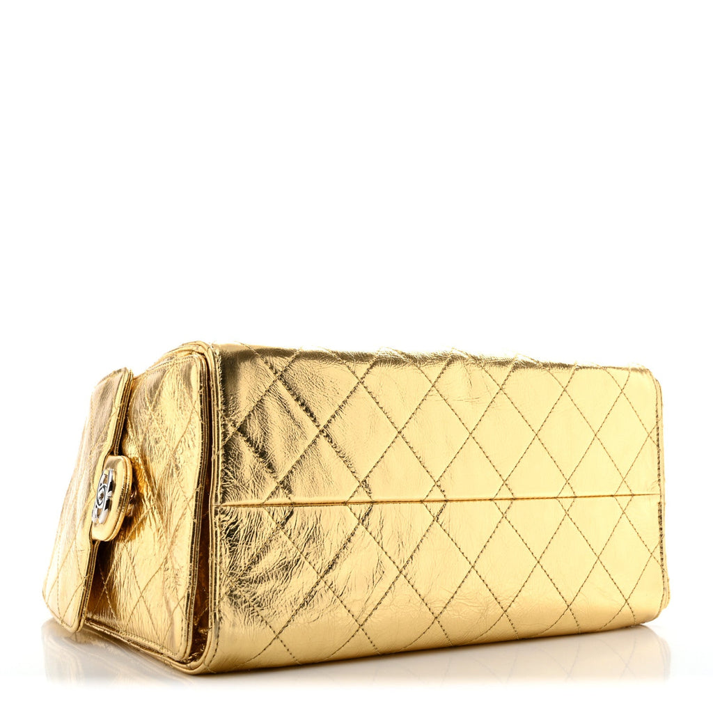 Metallic Aged Calfskin Quilted Small Chanel 25 Handbag Gold