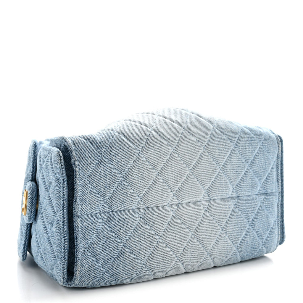 Washed Denim Quilted Small Chanel 25 Handbag Blue
