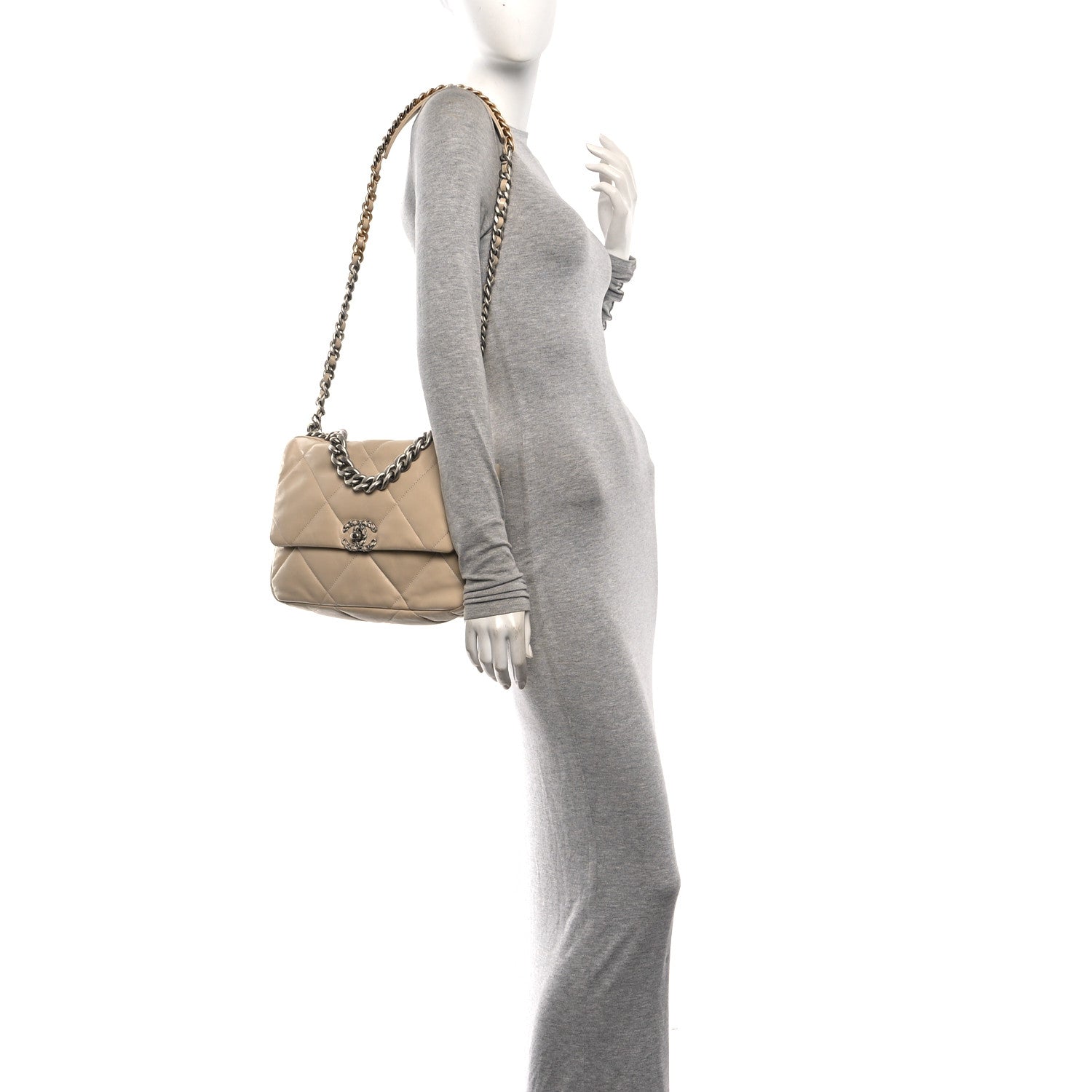 Lambskin Quilted Large Chanel 19 Flap Beige