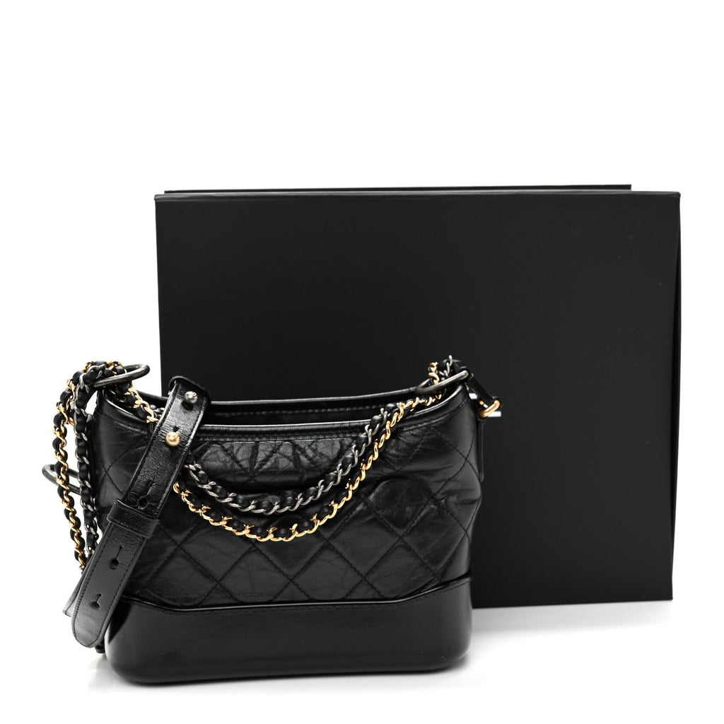 Aged Calfskin Quilted Small Gabrielle Hobo Black