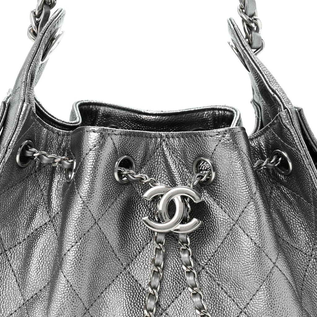 Metallic Caviar Quilted Mini Chanel 25 Handbag Anthracite