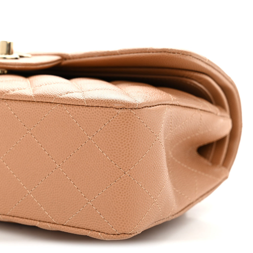 Caviar Quilted Small Double Flap Dark Beige