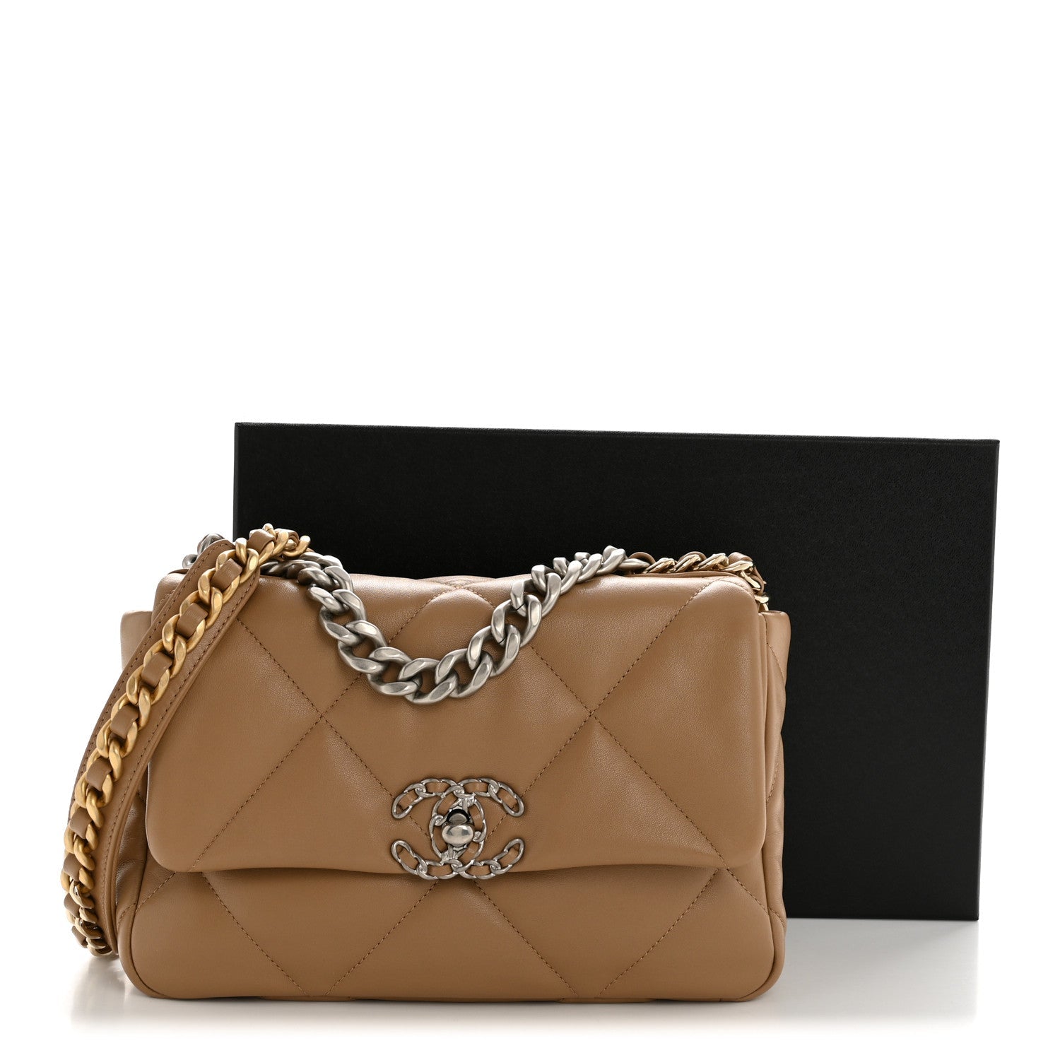 Lambskin Quilted Medium Chanel 19 Flap Beige