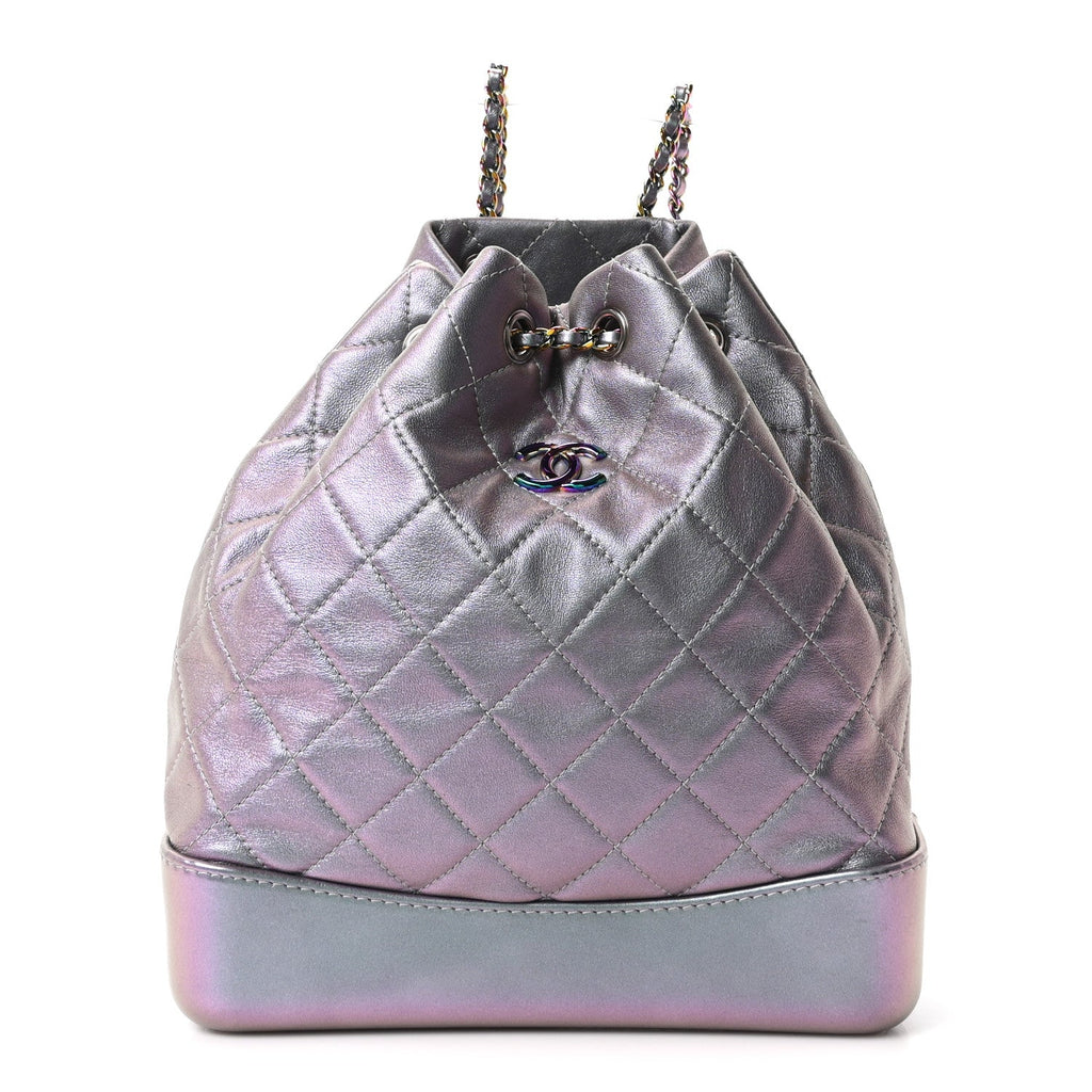 Iridescent Lambskin Calfskin Quilted Gabrielle Backpack Light Purple