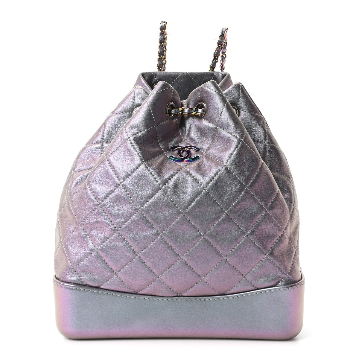 Iridescent Lambskin Calfskin Quilted Gabrielle Backpack Light Purple